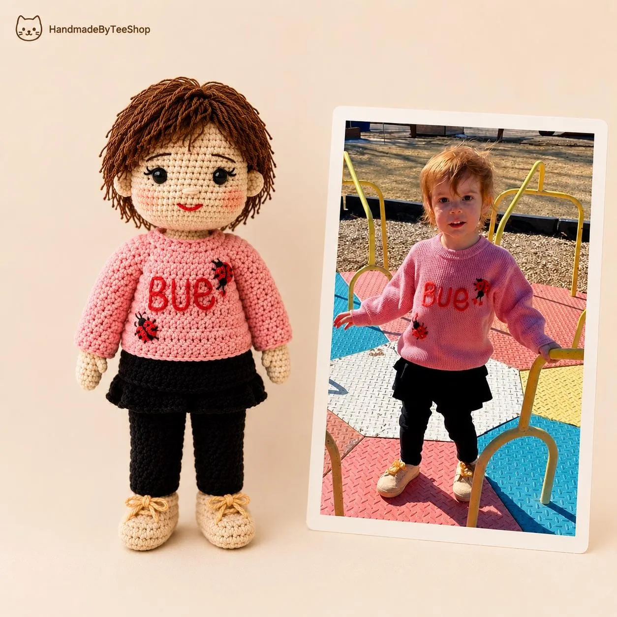 Custom crochet portrait matched to a customer photo
