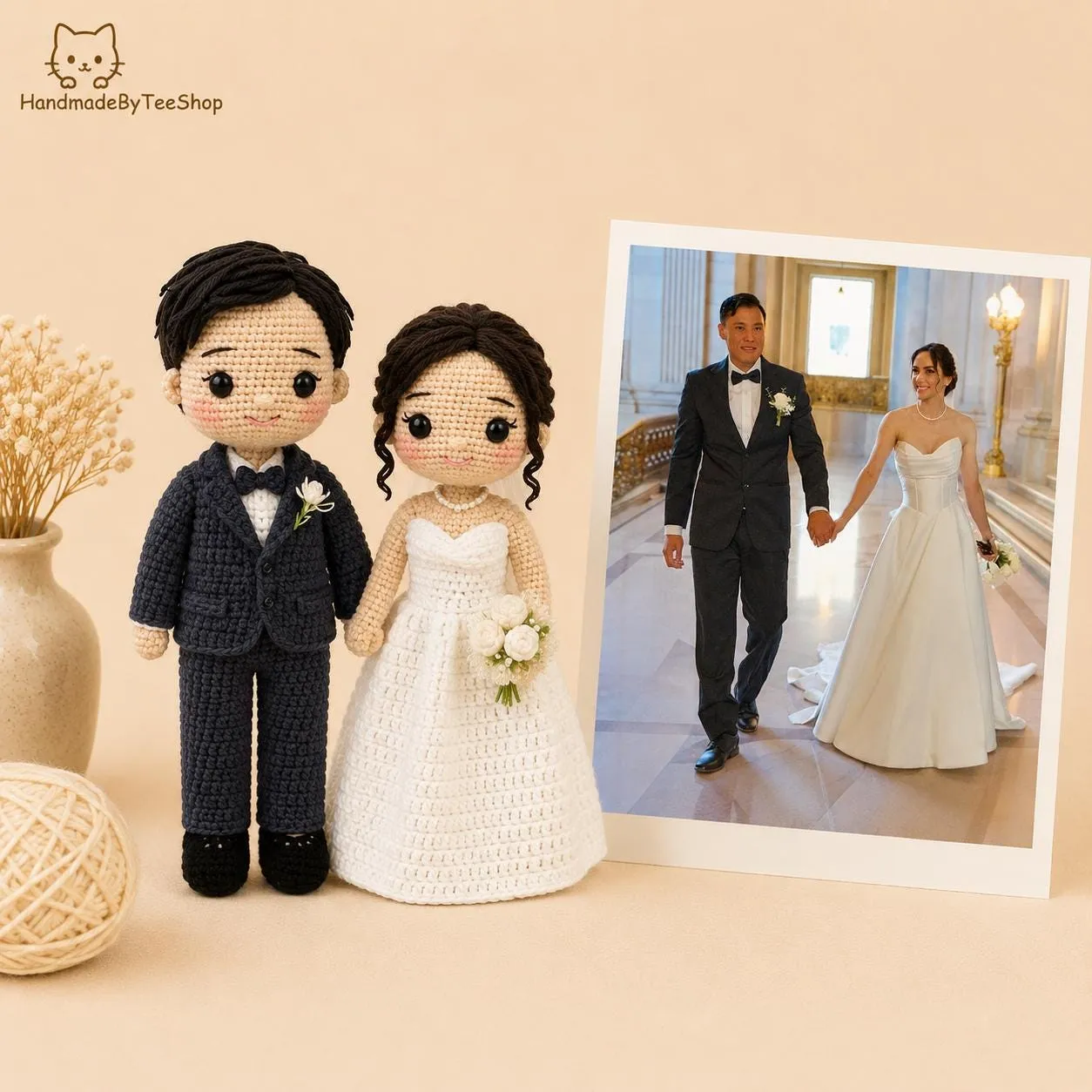 Two custom crochet figures made as a pair