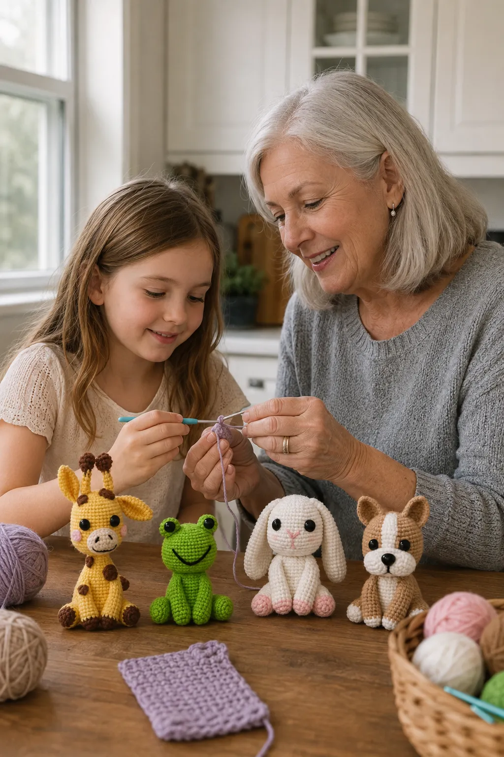 Hands crocheting a small animal from a Vioiv kit